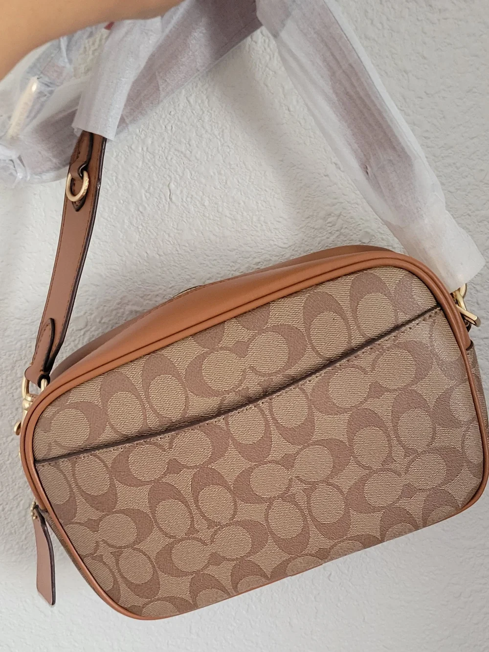 Fashion Beige Signature Canvas Crossbody with Villain Patch Accents